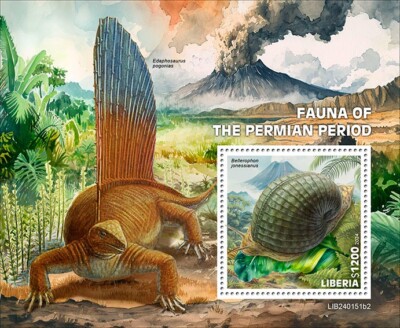 LIBERIA 2024 FAUNA OF THE PERMIAN PERIOD SET OF TWO SOUVENIR