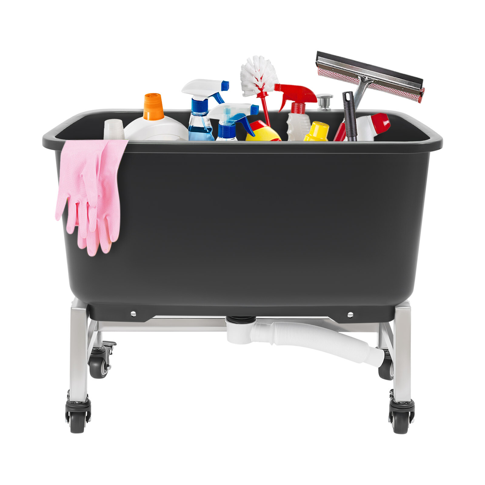 12 Gal Large Mop Bucket W/4 Wheels Drain Hose Plastic Wet Floor Cleaning Buckets