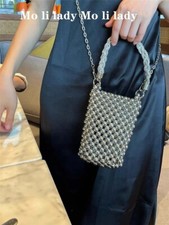 Silver Beads Beading Handmade Mobile Phone Bag Women Handbag Crossbody Bag