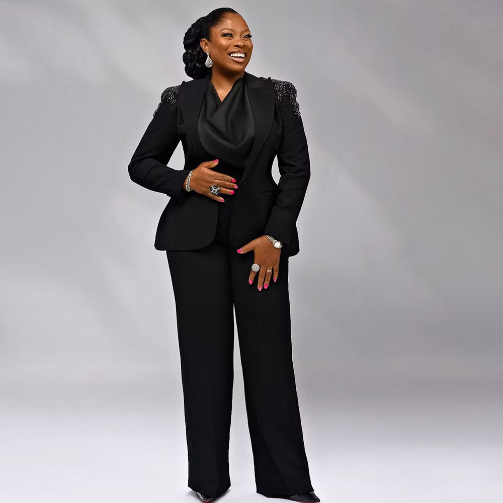 Plus Size Black Women Suits Beaded Fashion Party Wedding Work Wear Ladies  Outfit | eBay