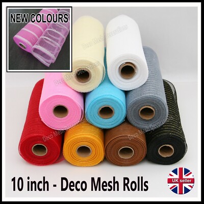 Deko Gitter Rollen 10''x9m Rolle 100 Farben-inkl. Metallic & Poly Sackleinen-Original UK
