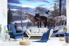 3D Winter Mountain Wolf Self-adhesive Removeable Wallpaper Wall Mural Sticker 1