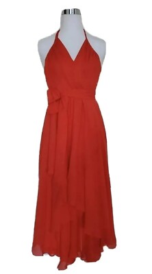 Haute Hippie Women's Halter Dress Midi Flare 100% Silk Red NWT $465.00 Size  XS 2