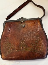 Vintage Arts Crafts Era Nouveau Tooled Leather Purse with coin purse
