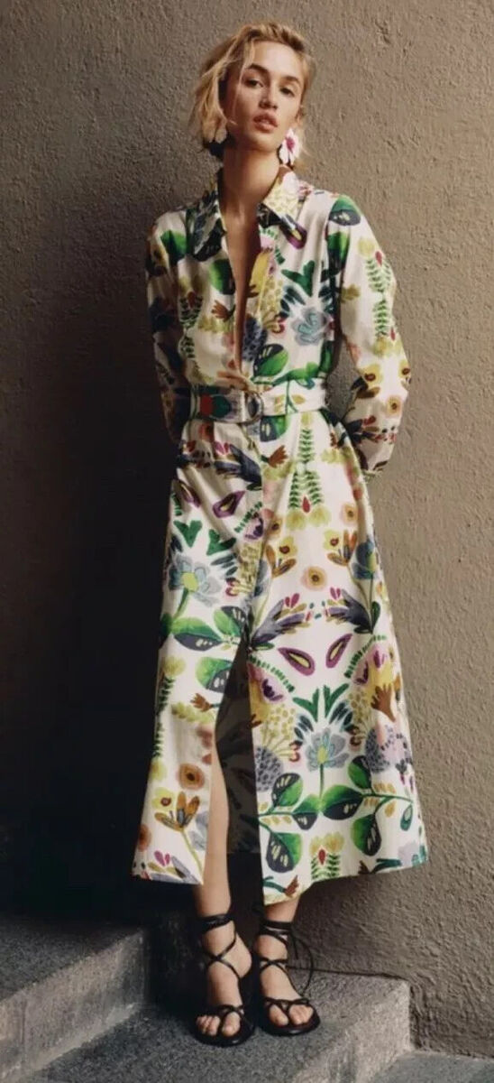 NWT_ZARA SS24 MIDI BELTED FLORAL PRINT POPLIN SHIRT DRESS XS NWT_ZARA SS24 MIDI BELTED FLORAL PRINT POPLIN SHIRT DRESS XS
