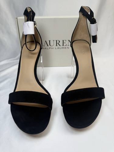 New Lauren Ralph Laure Allie Mid Heel Black Suede Sandals Size 8 NWB Retail $150