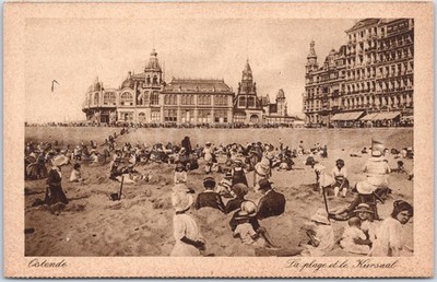 Alte Postkarte Ostende Strand Kursaal Menschen Ostende Westflandern Belgien 1. Weltkrieg