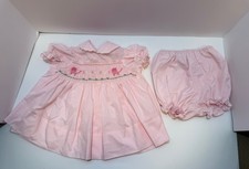Vintage "A Little Angel" Pink Smocked Embroidered Dress/puffy sleeves 6-9 Months