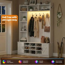 Coat Rack Shoe Cabinet Hall Tree Unit LED Lights Clothes Hat Hanger Shelves