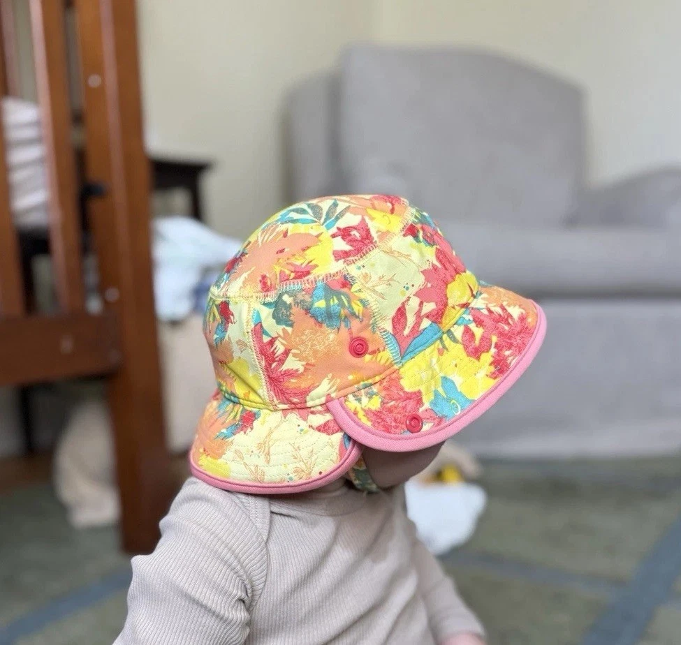 Patagonia Baby 6-12m Coral And Yellow Tropical Print Sun Hat