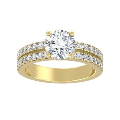 2Ct Lab Grown Diamond Double Row Engagement Ring Size 7 10K Yellow Gold