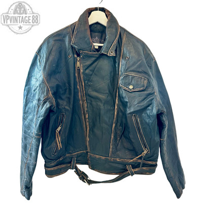 Vintage Leder Herren Biker Jacke Motorrad Festival Retro Distressed Style