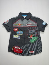 Disney Store Cars Lightning McQueen Racing Shirt Boy 4 Gray Button Up Piston Cup
