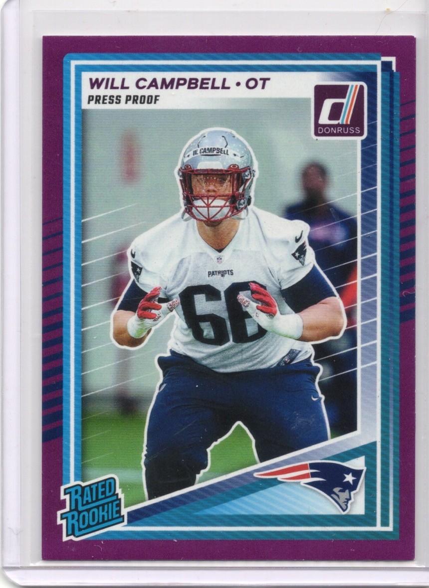 2025 Donruss - Will Campbell Purple Press Proof Rated Rookie #345 - Patriots