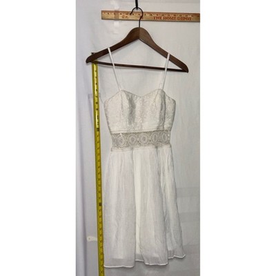 BCX Dress White Lace Crochet Waist Mini Dress Sweetheart Neckline Size 1