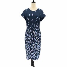 Adrianna Papell 14 Navy Blue Streak Petal Short Sleeve Knee Length Sheath Dress