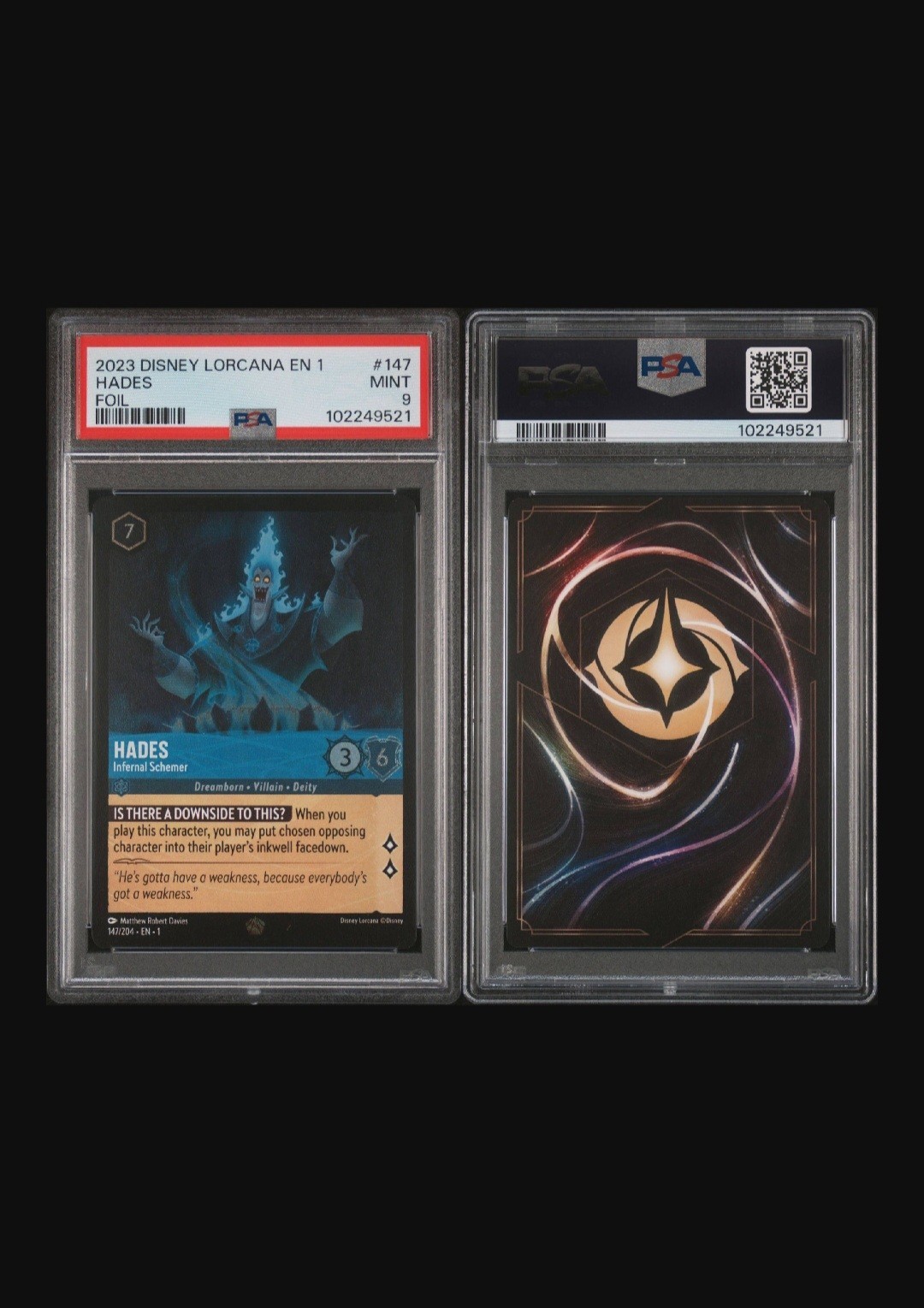 Ravensburger Disney Lorcana Hades - Infernal Schemer Cold Foil PSA 9 147/204