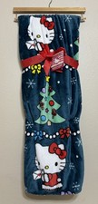 Hello Kitty Christmas Tree Plush Throw Blanket 60x70 Green Holiday NEW Viral