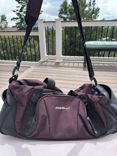 EUC Eddie Bauer Canvas Duffel Bag Carry On Weekend Shoulder Purple 20 X 10 X 10 - Picture 9 of 10