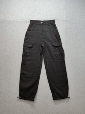 Joie Women Cargo Pant XS Black Utility Work Elastic Waist Tapered Leg High Waist