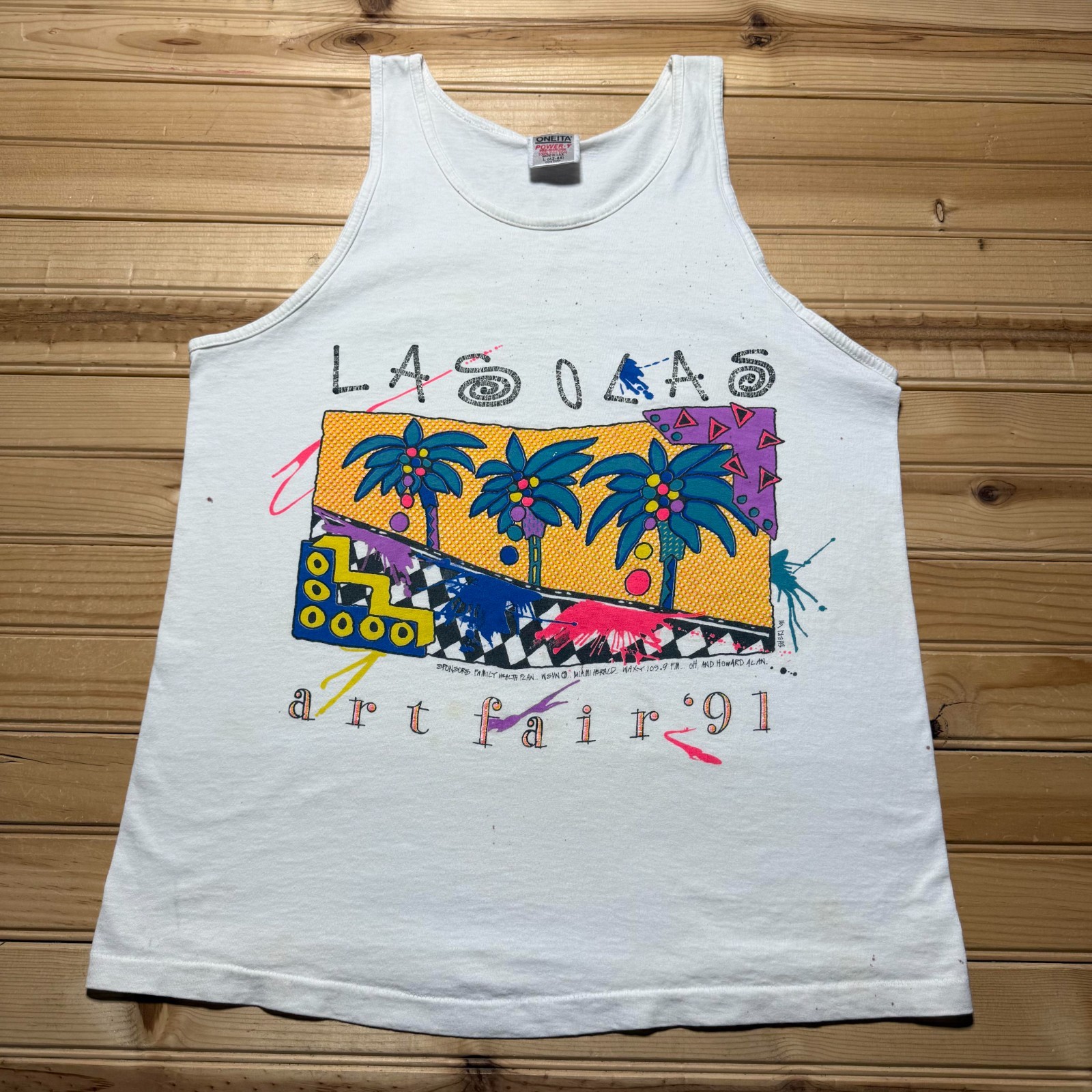 Vintage 1991 Las Olas Art Fair Paint Beach Tropical Graphic Tank Top USA - Large