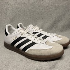 Adidas Samba Indoor Soccer Shoes Mens 7 White Leather Classic Gum Sole Futsal