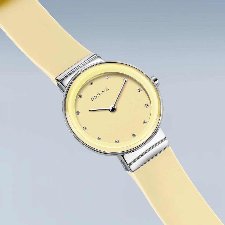 Bering Time - Reloj de cuarzo amarillo plateado para dama con correa de silicona - 10129-600 Foto 3 de 4