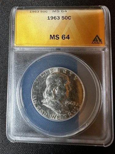 1963 Benjamin Franklin Silver Half Dollar ANACS MS64 90% Silver Coin 50c