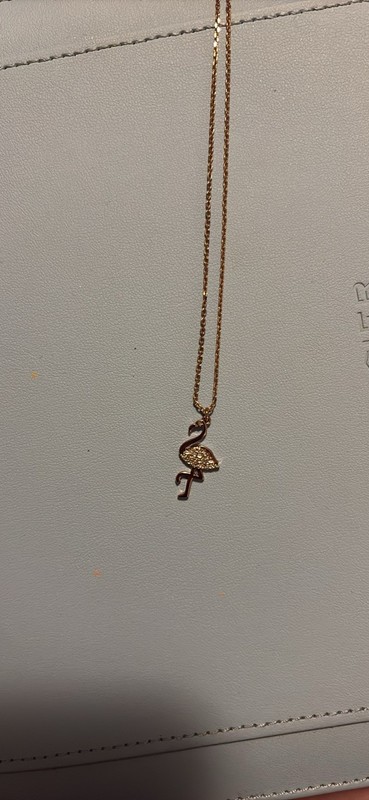 Kate Spade New York Gold Tone Flamingo Charm Pendant Cable Necklace Signed