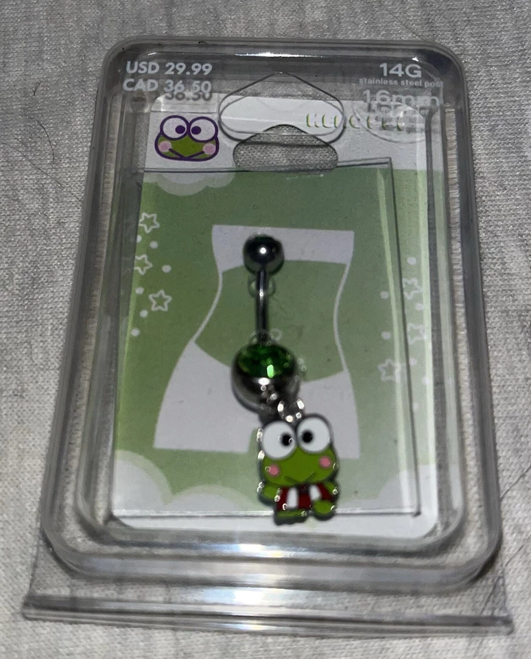 Barra de vientre Keroppi tono plata acero inoxidable cristal verde 14G, Claire's Foto 2 de 3