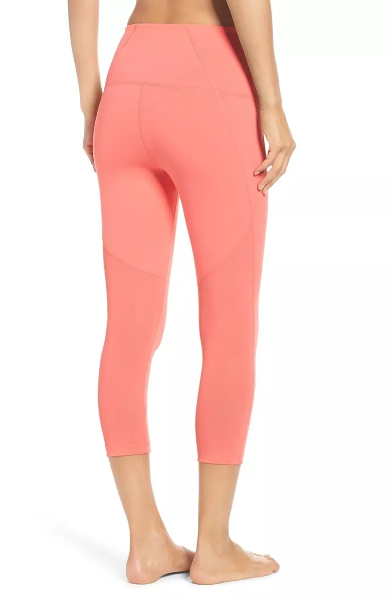 NEW Zella 'Live In - Sultry' High Waist Mesh Crop Leggings - Coral Reef - XS