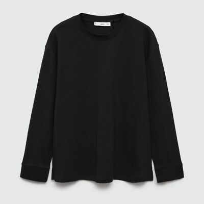 MNG Mango 100% Cotton Long Sleeve Black Comfortable Tee T-Shirt - Size M