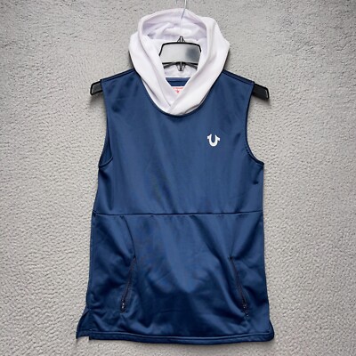 True Religion Hoodie Youth Boy Large Blue Sleeveless Pullover Sweatshirt 