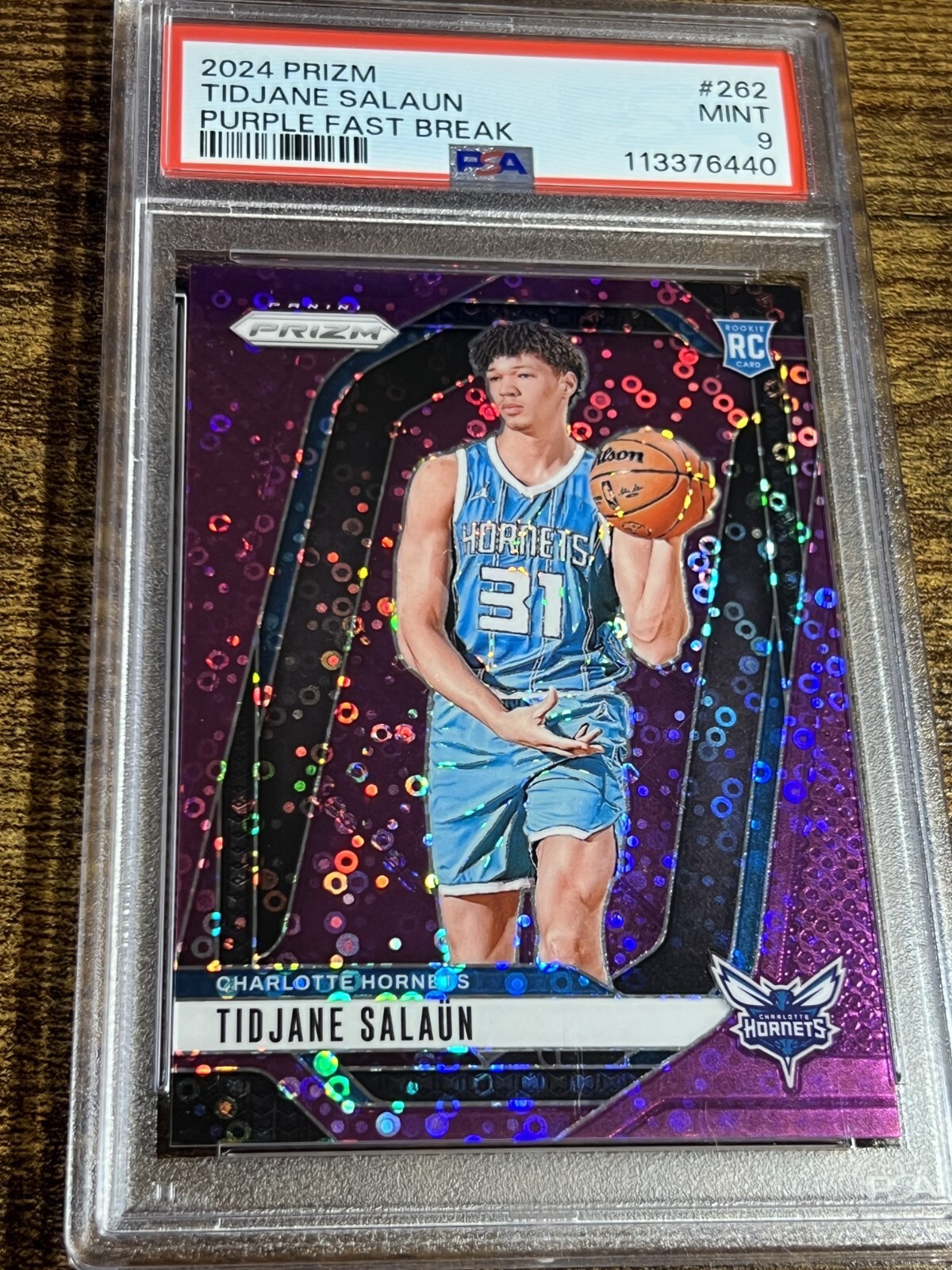 TIDJANE SALAUN 2024 Prizm Fast Break Purple Disco /75 #262 Hornets PSA 9