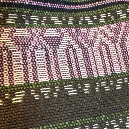 Rare Hand Woven Fringed Shawl Pinks Browns Green White Weaving 26” X 72” - Picture 10 of 11