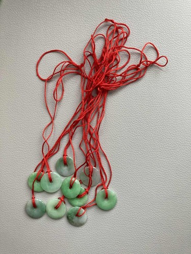 Vintage Grade A Jade Donut Pendant Natural Green Jadeite Necklace Red Rope - UK - Picture 4 of 4