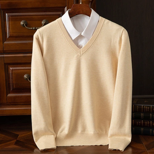 Herren Kaschmirmischung Pullover V-Ausschnitt Langarm Pulli Strickbasis Warm Strick - Bild 4 von 41
