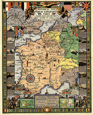 War Map American Expeditionary Force WWI Paris Military Battles