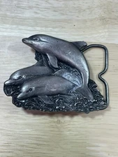 Vintage sea dive dolphins Bergamot Brass Works 1976 Dolphin Belt Buckle USA