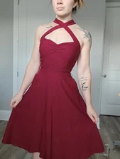 Unique Vintage Womens Red Dress Rockabilly Swing Dress Size Small Halter
