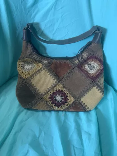 Suede Faux Leather Crochet Handbag Zippered