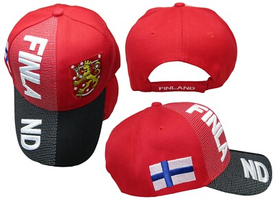Finland Country Red Black White Letter 3-D Patch On Side Embroidered Hat Cap 