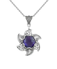 Sterling Silver Filigree Amethyst Gemstone Blossoming Lotus Flower Pendant