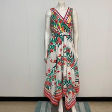 Vince Camuto Dress 8 Floral Handkerchief Hem Sleeveless Fitted Bodice Midi