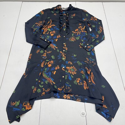 Tory Burch Cora Asymmetrical Hem Black Floral MIDI Dress