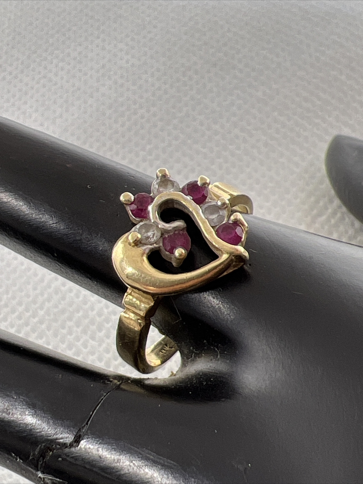 CUTE Solid 14K Yellow Gold Created Ruby & White C… - image 8