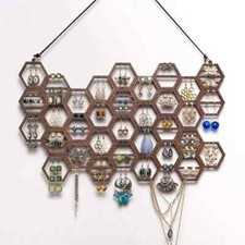 Wooden Wall Mounted Earring Display Rack Necklaces Jewelry Organizer Holder