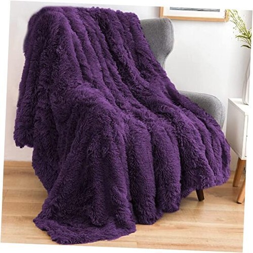 Fuzzy Faux Fur Throw Blanket Twin Size Super Soft Cozy Twin(60"x80") Purple