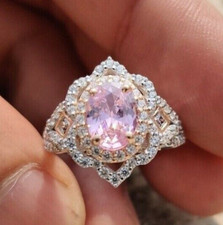 3Ct Oval Cut Created Pink Sapphire 925 Sterling Silver Diamonds Engagement Ring