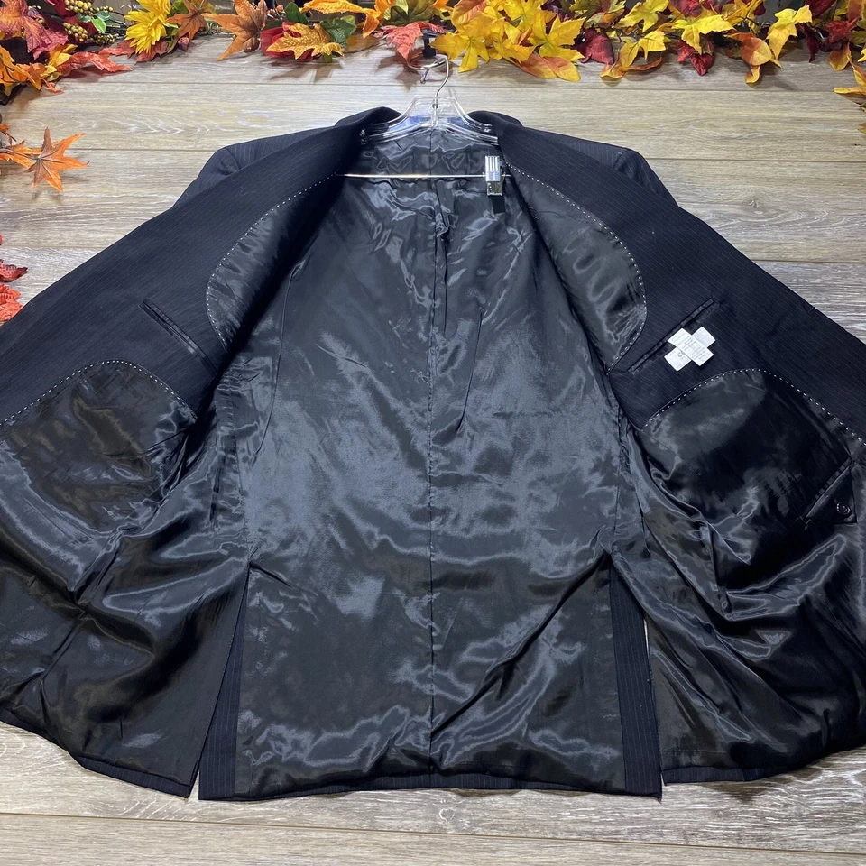 Chaqueta Blazer Talla 46 Corta Para Hombre Negra Rayas Forrada de Lana Concepts Claiborne Foto 4 de 4